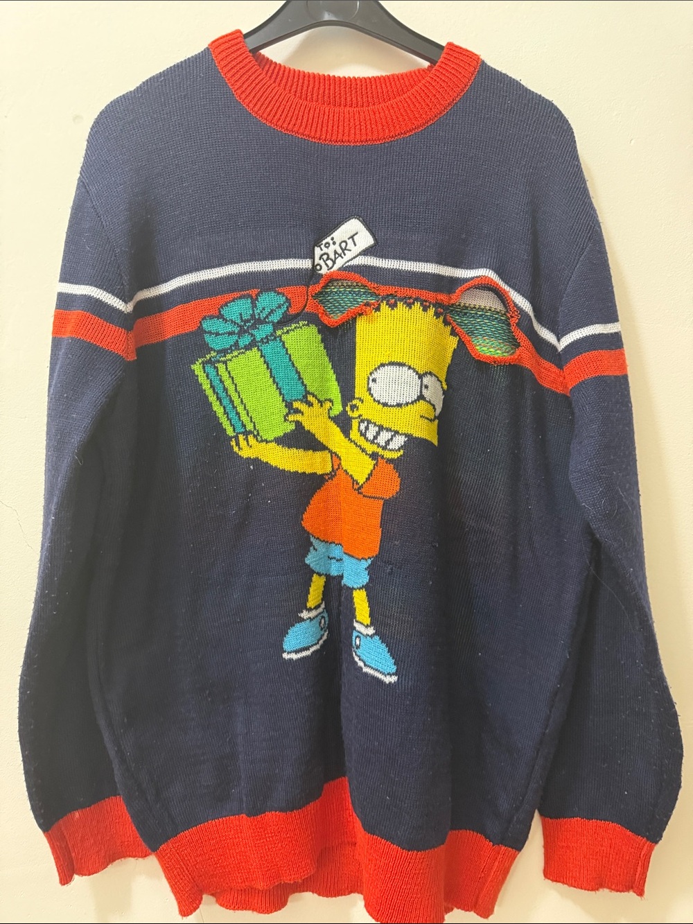 H&M Navy Crewneck Sweater with Multicolor Bart Simpson Graphic